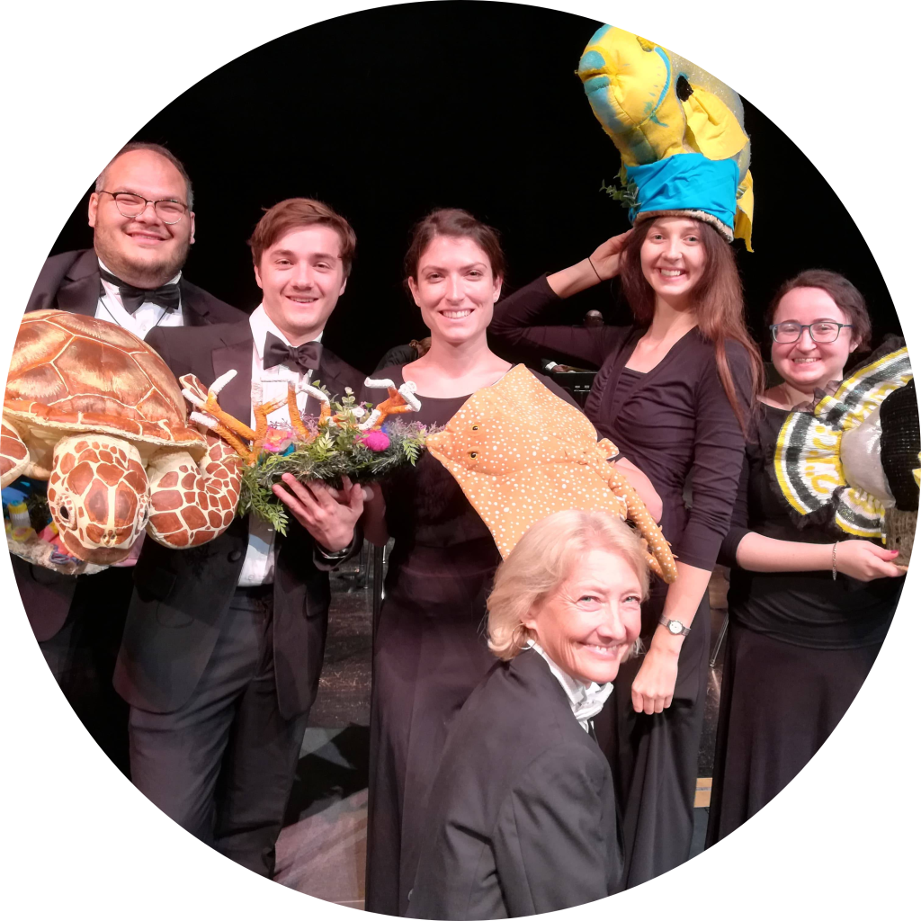 Group of musicians with sea creature stuffed animals